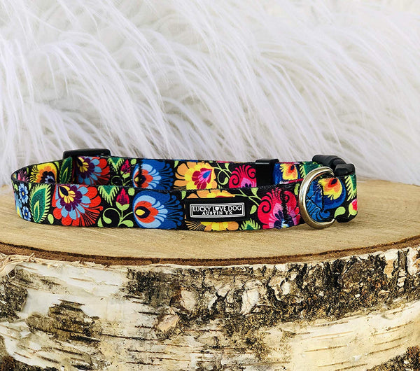 Lucky Love Dog Cute Female Dog Collar or Leash Set | Vivid Colorful Pretty and Unique Designs | Small Medium Large Girl Dogs | Floral Collar | Soft Your Purchase Helps Rescue Dogs