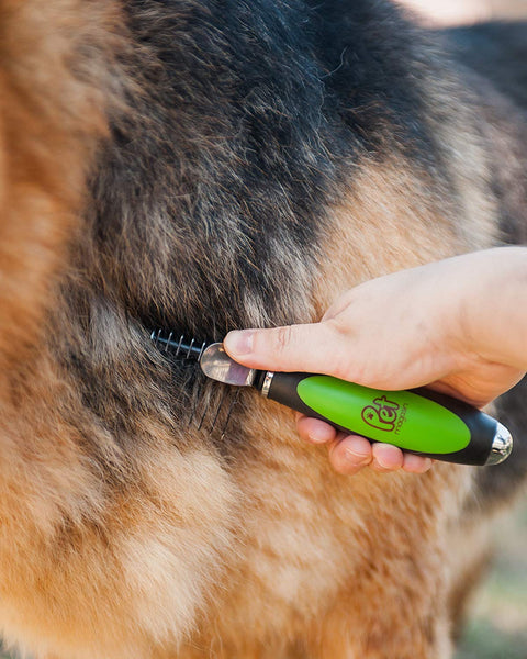 Pet Magasin Professional Grooming Brushes (Pack of 3) Double Sided Brush, Long Tooth Undercoat Dog Rake & De-Matting Comb for Dogs, Cats & Other Animals, Green & Black (DogBrushesTop)