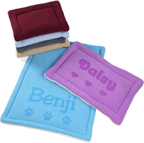 Custom Catch Personalized Dog Mat - Gift for Crate Cushion, Puppy Sleeping Blanket, Kennel Bed Pad - Small, Large, X Large - Gray, Purple, Blue, Maroon, Beige