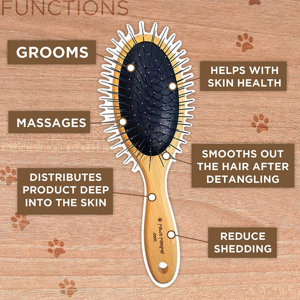 Paws Pamper Boar Bristle & Pin Brush for Dogs and Cats - Beechwood Handle