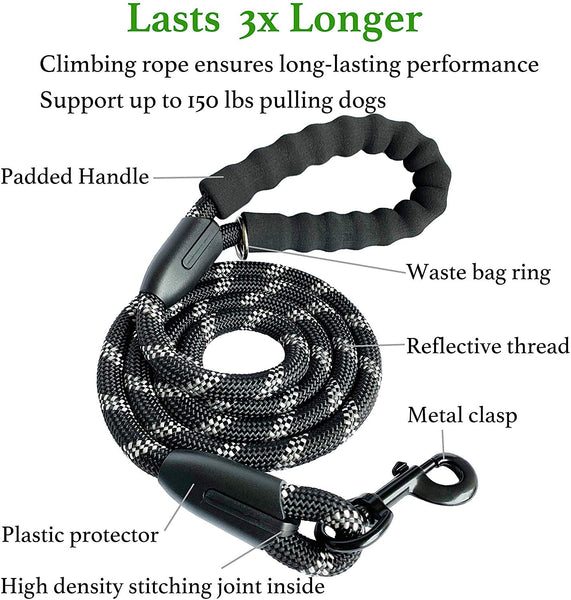 iYoShop Durable Dog Leash Pet Rope Leash Thick Durable Nylon Rope Leash with Soft Padded Handle and Light Weight Training Leash for Small Medium Large Dogs