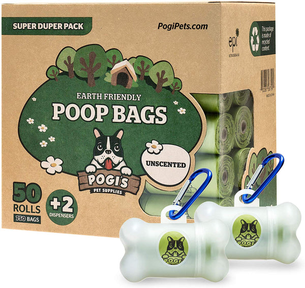 Pogi’s Poop Bags - 50 Rolls (750 Dog Poop Bags) +2 Dispensers - Leak-Proof, Earth-Friendly Poop Bags for Dogs