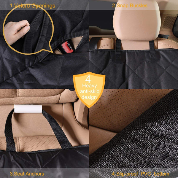 Dog Seat Covers, 600D Waterproof Pet Car Seat Covers with 2 Dog Seat Belts & Zipper & Pocket - Nonslip Back Seat Cover Cat Dog Hammock Convertible Extra Side Flaps Best for Cars Trucks Suvs