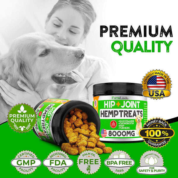 FurroLandia Hemp Hip & Joint Supplement for Dogs - 170 Soft Chews - Made in USA - Glucosamine for Dogs - Chondroitin - MSM - Turmeric - Hemp Seed Oil - Natural Pain Relief & Mobility