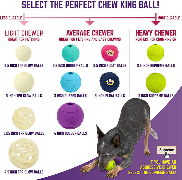 Chew King Fetch Balls Extremely Durable Natural Dog Toy Ball, Fetch Toy Collection, Fits Ball Launcher