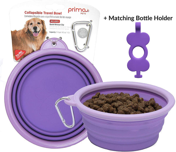 Prima Pets Collapsible Silicone Food & Water Travel Bowl with Clip for Dog and Cat, Small (1.5 Cups) & Large (5 Cups)