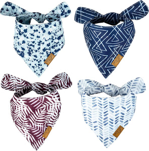 Remy+Roo Dog Bandanas - 4 Pack | Premium Durable Fabric | Unique Shape | Adjustable Fit | Multiple Sizes Offered | Classic Set