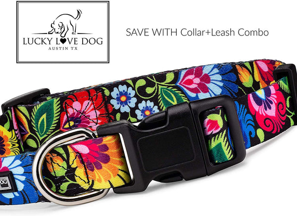 Lucky Love Dog Cute Female Dog Collar or Leash Set | Vivid Colorful Pretty and Unique Designs | Small Medium Large Girl Dogs | Floral Collar | Soft Your Purchase Helps Rescue Dogs