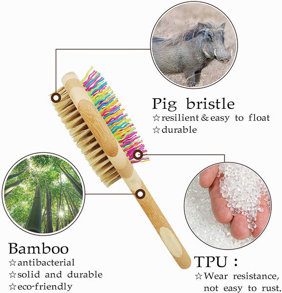 HOP Home of Paws Dog Brush for Grooming & Massaging Dogs, Cats & Other Animals – Fur Detangling Pins & Coat Smoothing Slicker Bristles, Natural Bamboo