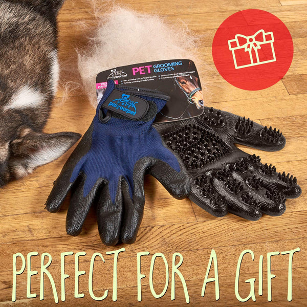 Pet Grooming Gloves - Left & Right - Enhanced Five Finger Design - for Cats, Dogs & Horses - Long & Short Fur - Gentle De-Shedding Brush - Your Pet Will Love It