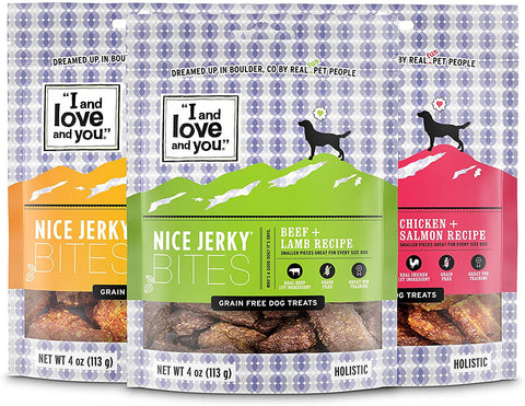 "I and love and you" Nice Jerky Bites - Grain Free Dog Treats (Variety of Flavors)