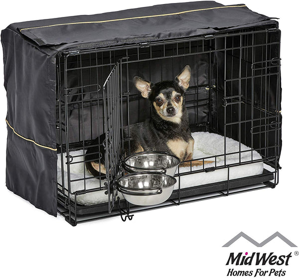 MidWest iCrate Starter Kit | The Perfect Kit for Your New Dog Includes a Dog Crate, Dog Crate Cover, 2 Dog Bowls & Pet Bed | 1-Year Warranty on ALL Items