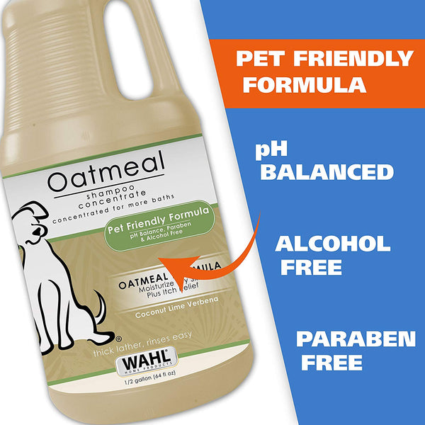 WAHL Dry Skin & Itch Relief Pet Shampoo for Dogs – Oatmeal Formula with Coconut Lime Verbena - 64 Oz