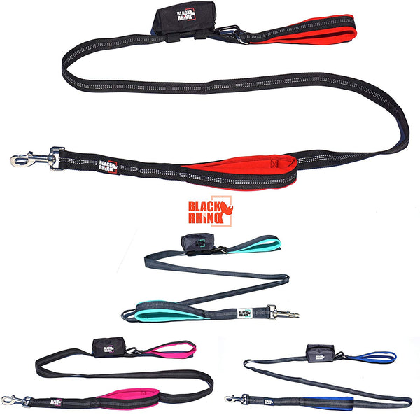 Black Rhino Dog Leash - Heavy Duty - Medium & Large Dogs | 6ft Long Leashes | Two Traffic Padded Comfort Handles for Safety Control Training - Double Handle Reflective Lead