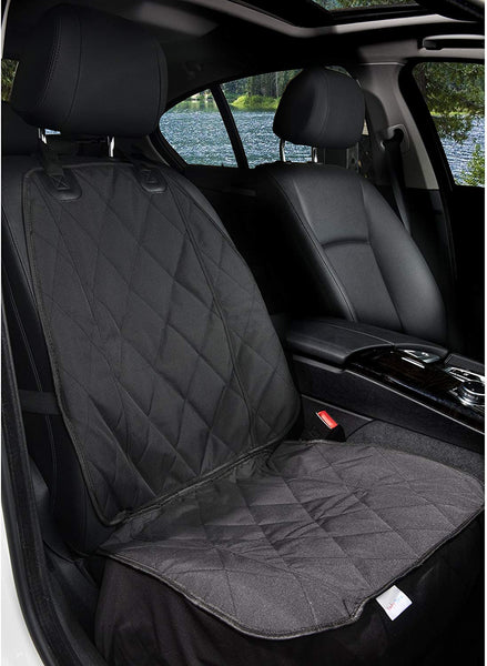 BarksBar Pet Front Seat Cover for Cars - Black, Waterproof & Nonslip Backing with Anchors, Quilted, Padded, Durable Pet Seat Covers for Cars, Trucks & SUVs