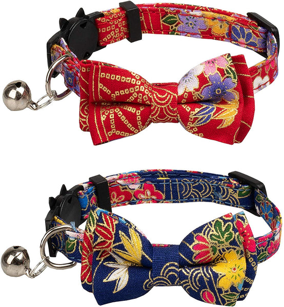 Gyapet Collar for Cats Pets Breakaway with Bell Bowtie Floral Bow Detachable Adjustable Safety Puppy