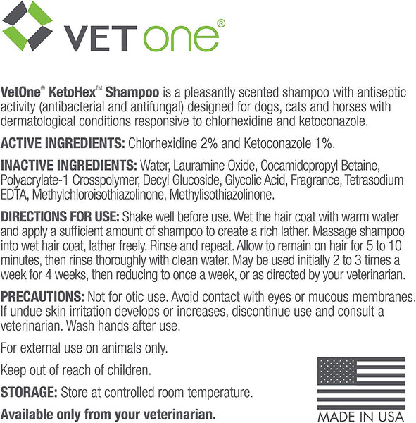 vetone - KetoHex Antifungal & Antibacterial Veterinary Formulated Shampoo for Dogs, Cats, Horses, 16 oz