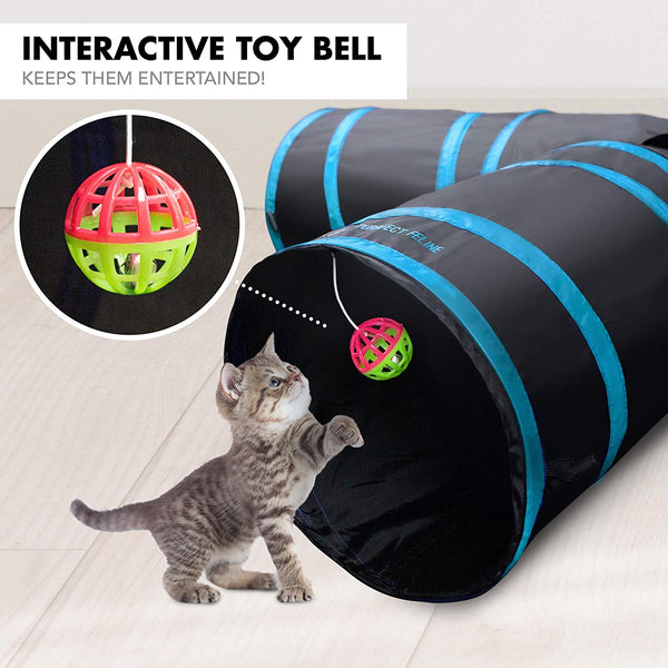 Purrfect Feline Cat Tunnel Design, Collapsible 4-Way Cat Tunnel Toy Crinkle (Medium Large Sizes)