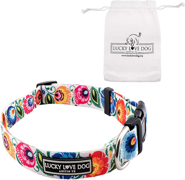Lucky Love Dog Cute Female Dog Collar or Leash Set | Vivid Colorful Pretty and Unique Designs | Small Medium Large Girl Dogs | Floral Collar | Soft Your Purchase Helps Rescue Dogs
