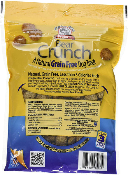 Charlee Bear Crunch Grain Free Dog Treats - Bacon and Blueberry Flavor - 8 oz Packs