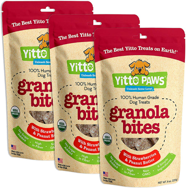 Yitto Paws Granola Bites Dog Treats - Organic, Human Grade, with 100% Whole-Grain Oats, Real Fruit, and Creamy Peanut Butter