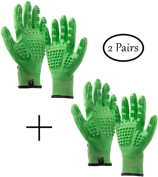 Handson Pet Grooming Gloves - #1 Ranked, Award Winning Shedding, Bathing, Hair Remover Gloves for Cats, Dogs, and Horses (2 Pairs, Same Color)