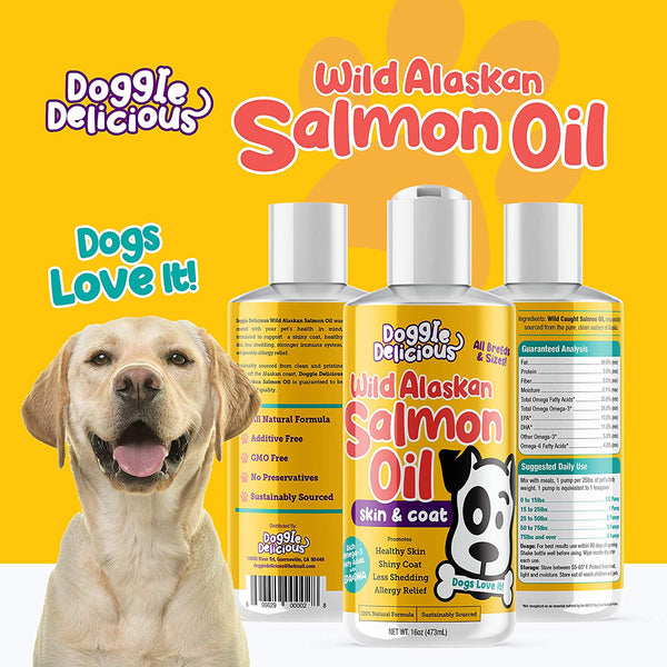 Pure Wild Alaskan Salmon Oil for Dogs - All Natural Omega 3 Fish Oil - Supports Healthy Skin, Shiny Coat, Less Shedding and Allergy Relief – 16 oz