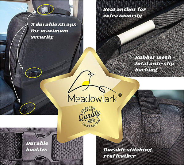 Meadowlark Car Seat Cover for Dogs. Premium Extra Thick Quilted Full Protection Front Seat Protector,Side Flaps, Waterproof, Durable, Nonslip Design, Free Bonus– Pet Seat Belt & Headrest Protector