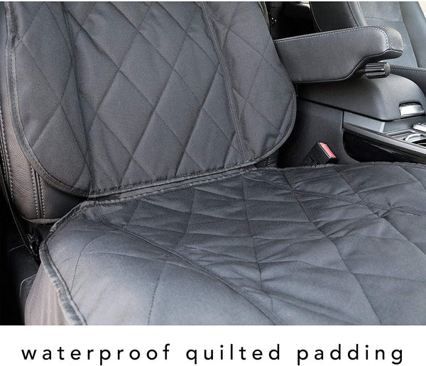 BarksBar Pet Front Seat Cover for Cars - Black, Waterproof & Nonslip Backing with Anchors, Quilted, Padded, Durable Pet Seat Covers for Cars, Trucks & SUVs